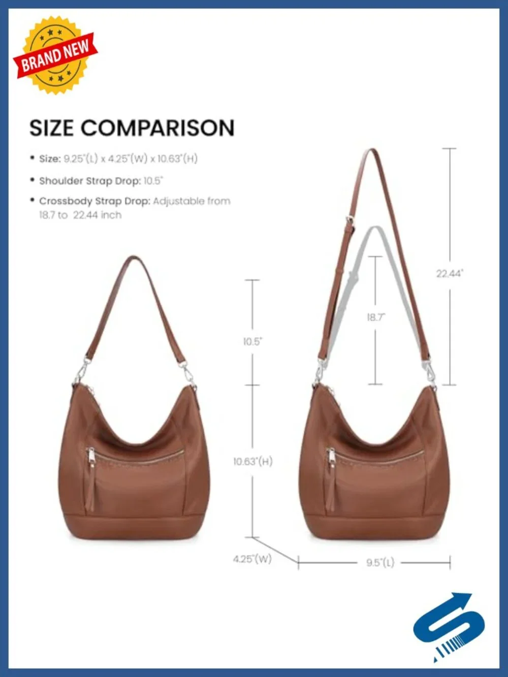 Genuine Leather Crossbody Hobo Purse with 2 Straps